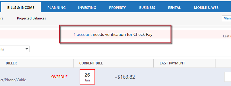 Check Pay Account Needs Verif